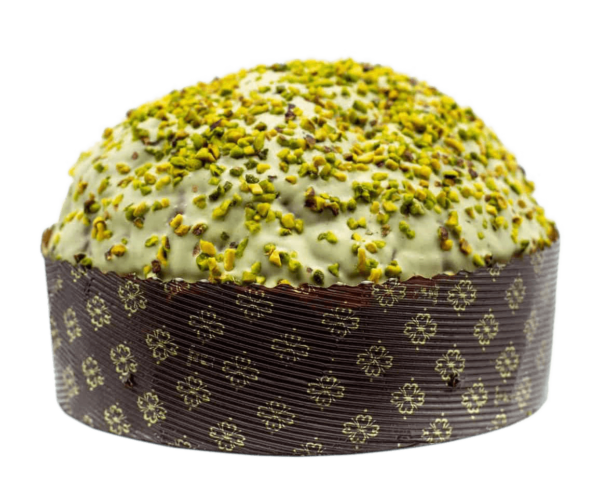 Panettone cu " Granella di Pistacchio verde di Bronte D. O. P." + borcanel cu crema de fistic 30%